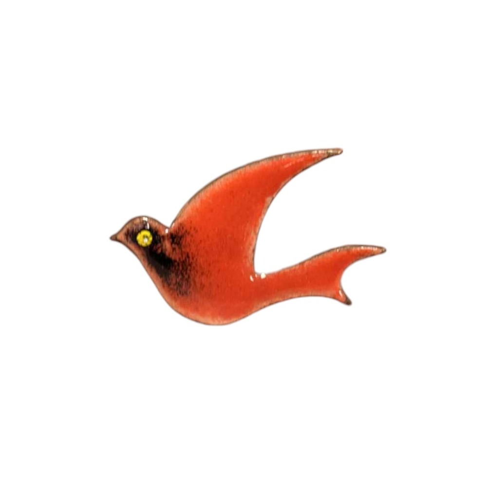 Vintage Red Enameled Swallow or Cardinal Pin